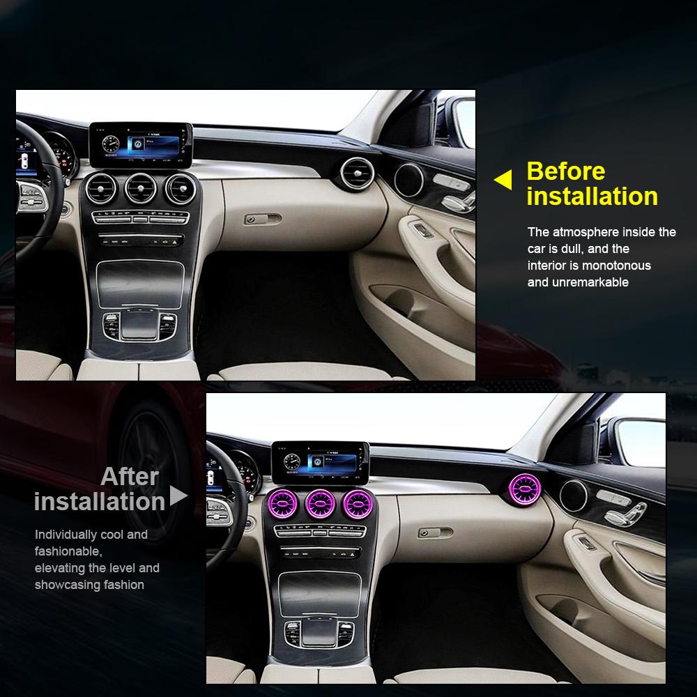 LED Air Vents C-Class Ambient Lamp RGB Car Control 3 Colors/64 Colors Turbo Air Outlet Lamp For Mercedes Benz 2015-2018 2019-21