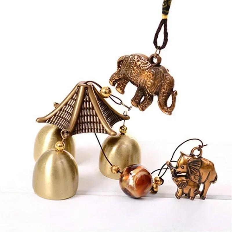 Crafts Room Decoration Vintage Metal Wind Chime Double Fish Elephant Pendant Home Decoration Wind Chime Pendant Metal Wind Chime