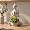 Zen Aesthetic Room Accessories 3D Printed Yoga Figure Flowerpot for Succulents and Air Plants, Minimalist Nordic Style Plant Container Meditation