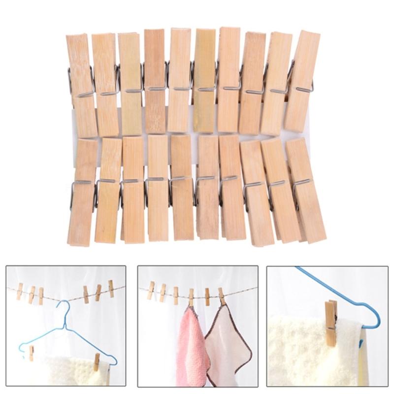 Pack of 20 Natural Bamboos Clothespins Bamboos Clip With Rustproof Spring for Laundry Craft Home Organization
