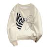 Womens Sweet Stripe Hoodie With 3D Bow Detail Round Neck Loose Fit Cotton Blend Top Fall 2025