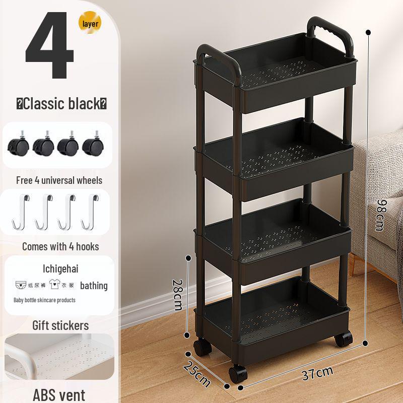 Multi-Layer Narrow Gap Floor-Standing Kitchen and Bathroom Storage Rack