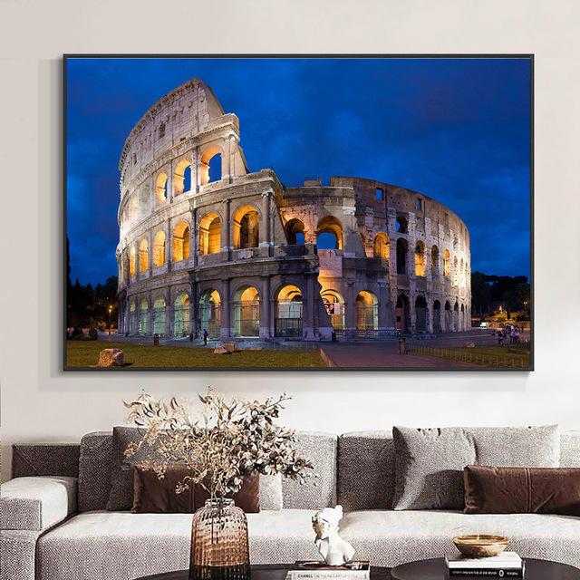 Colosseum In Rome Grass Lawn Canvas Painting Landscape Sunset Night Posters and Prints Wall Art Pictures Home Decor No Frame No Frame