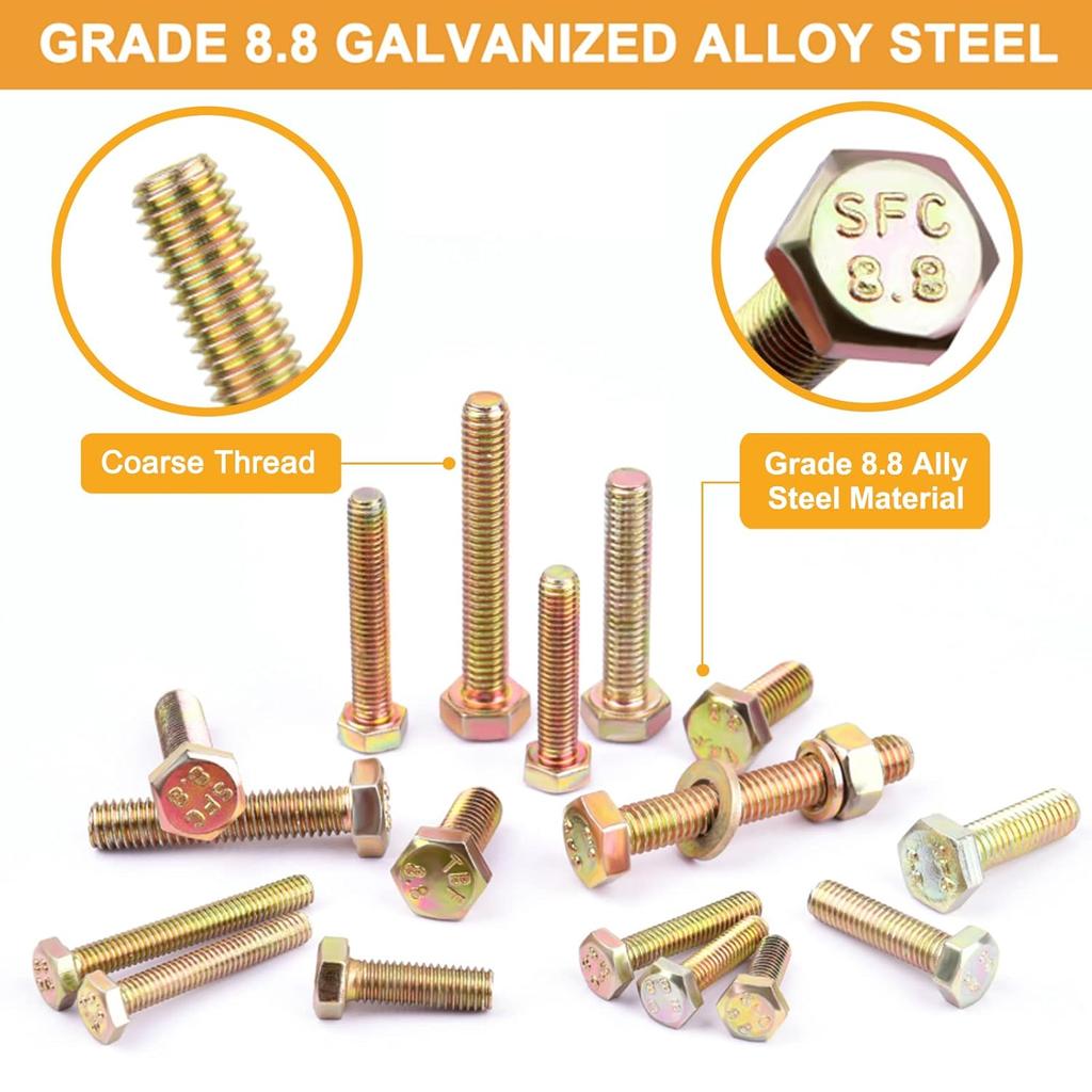 672 pieces of 8.8 grade M4, M5, M6 metric bolt and nut sets, heavy-duty hexagon head bolt and nut sets, including 13 metric size