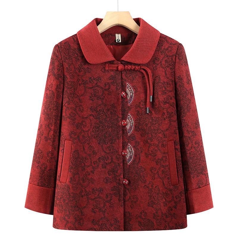 Chinese Style Spring/Autumn Lapel Jacket for Middle-Aged Women (Sizes 60-70)