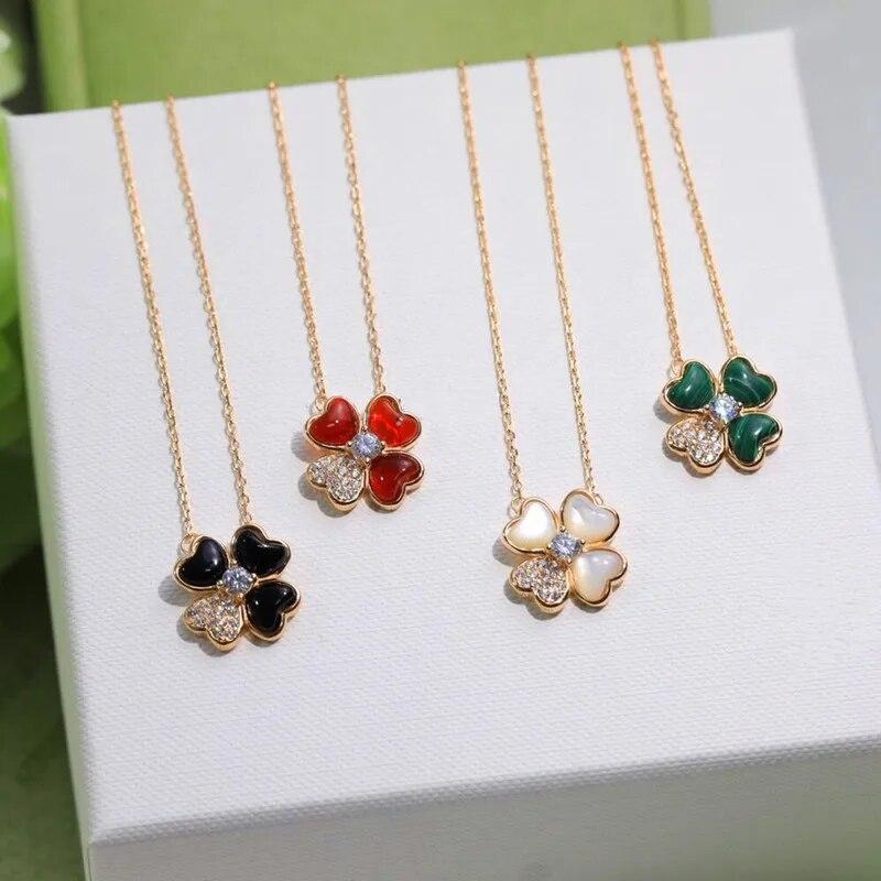 

Европейские классические ювелирные изделия из стерлингового серебра 925 пробы с четырьмя сердцами, ожерелье с счастливым цветком, женское изысканное роскошное брендовое ожерелье