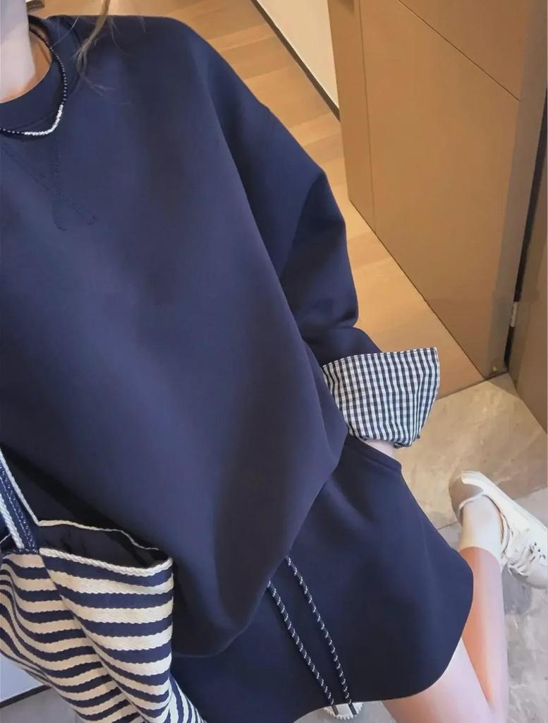 300g Cotton Blend British Style Two-Piece: Early Autumn Sweatshirt & Short Skirt