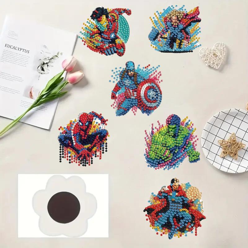 6Pcs Superhero Series Diamond Art Fridge Magnet Diamond Painting Refrigerator Magnet Diamond Painting Fridge Magnet for Adults Beginners