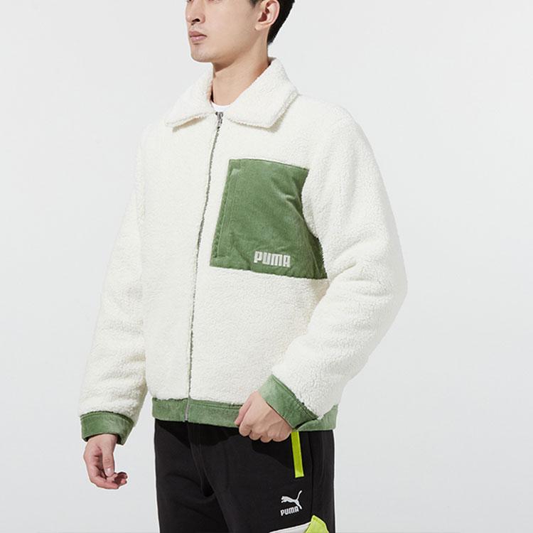 Puma Reversible Fleece And Corduroy Jacket With Embroidered Logo Men Outerwear Green 534751-67