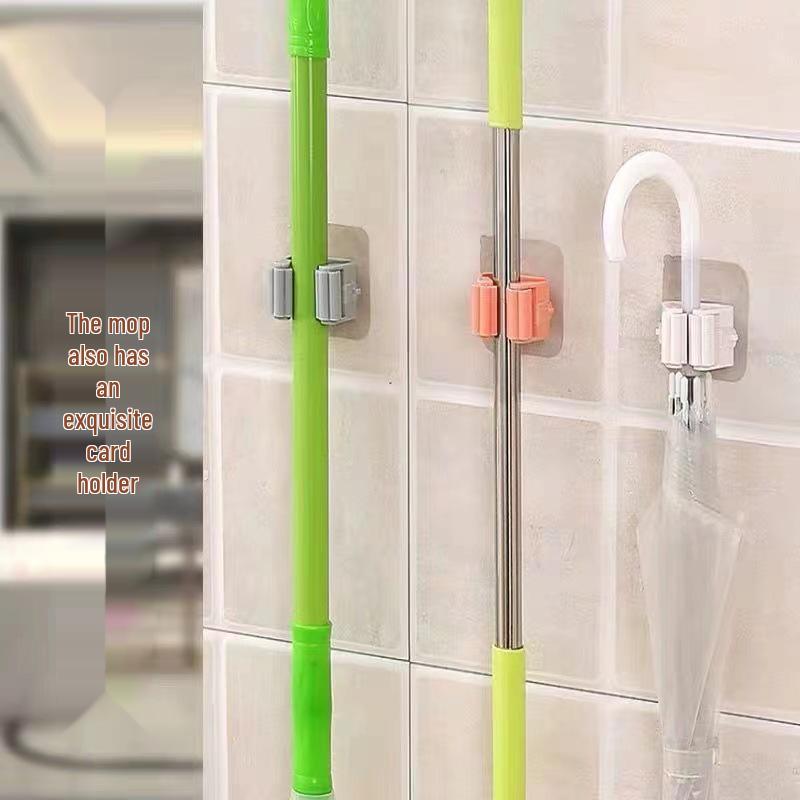 Strong Adhesive Wall-Mounted Mop & Broom Holder with No-Punch Design