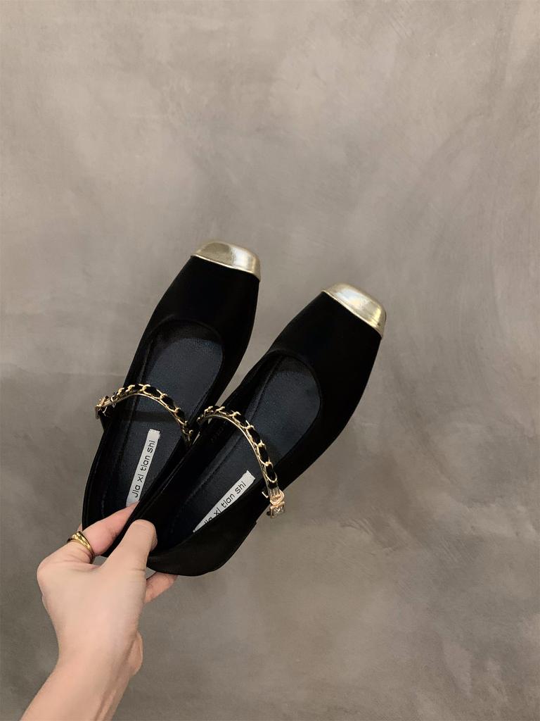 Flat-bottomed French small fragrant single shoes women's shoes 2025 new spring and autumn square head temperament Mary Jane evening shoes