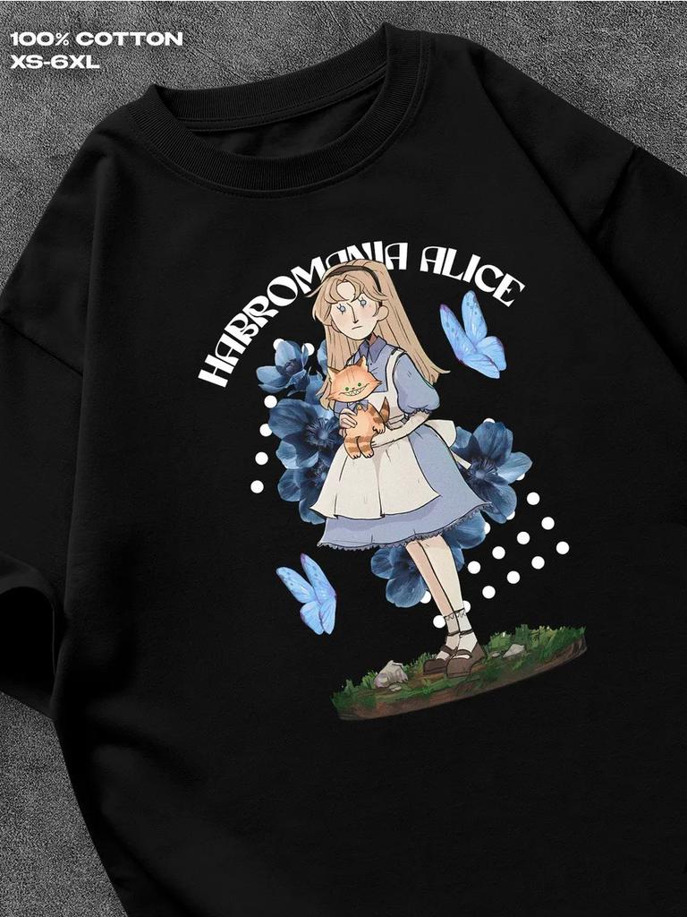 Habromania Alice black T‑shirt Mens Tshirt Womens Tshirts with Letters Print Short Sleeves T-Shirt Casual Street Tee Shirt Top