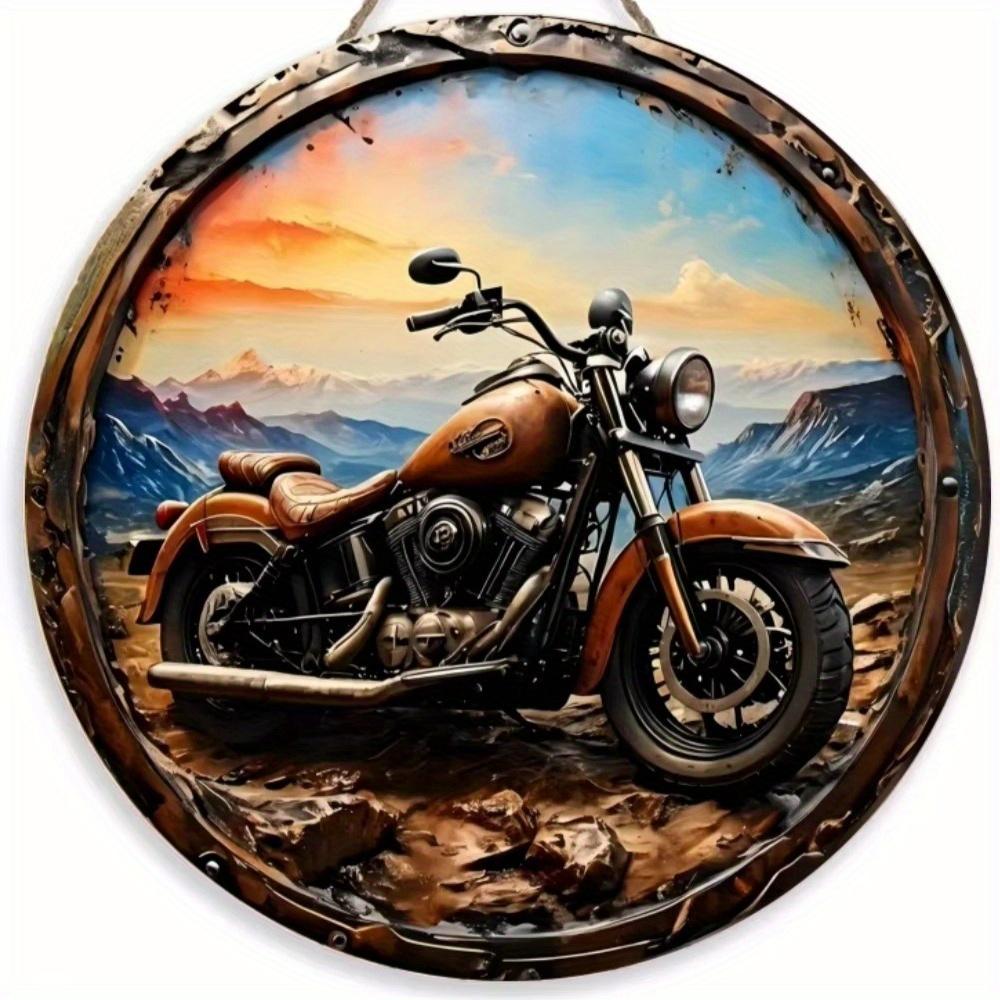 1pc 2d Flat Retro Motorcycle Circular Wooden Sign - 20cm, Suitable for Home Living Room, Bar, Caf É, Farmhouse Porch Decoration, Father's Day Gift