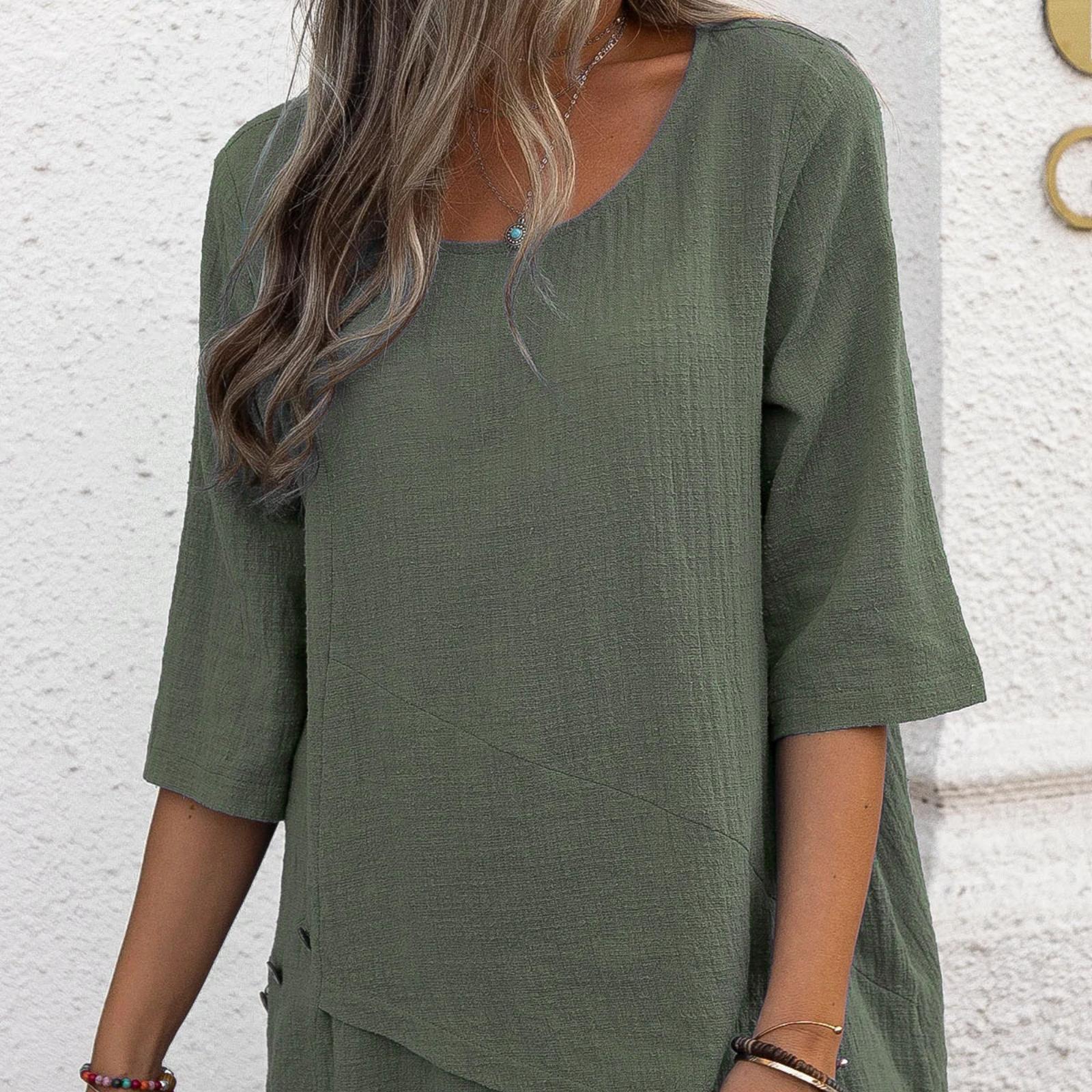 

Женская свободная рубашка с круглым вырезом, повседневный топ XXXXL армия зеленый