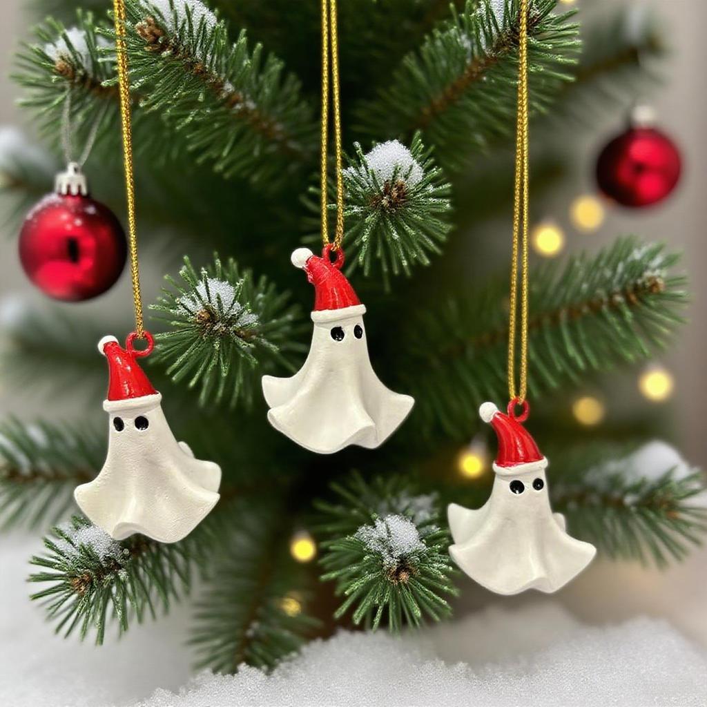 1pc Santa Hat Ghost Ornament Hanging Pendant White Spooky Figurine for Christmas Tree Wall Door Window Xmas Party Home Decor