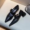 Fashion 2025 New Designer Vintage Heels Women Silvery Pointed Toe Women Mary Jane Shoes Fashion Shallow Casual Low Heel Dress Shoes