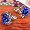 Women's Fashion Rose Flower Ear Studs Rhinestone Inlaid Earrings Jewelry Gift