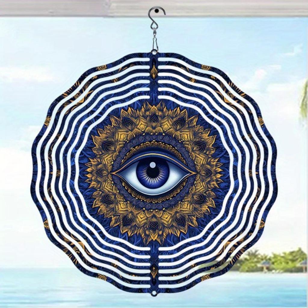 Classic Mandala Evil Eye Wind Chime - 3D Hanging Rotary Outdoor Decor, Colorful Metal Garden Art for Patio