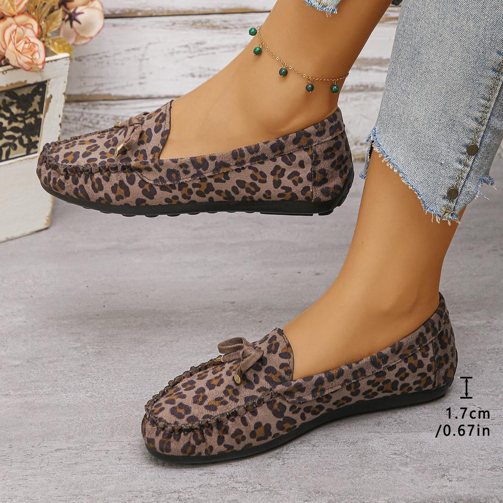 2025 Damenschuhe Einzelne Schuhe Leopardenmuster Internet-Berühmtheit Doudou-Schuhe Außenhandel Ein-Pedal Große Größe Weiche Sohle Rutschfeste Schuhe Damen