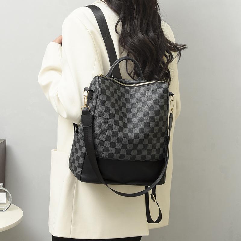 Large Capacity Checkered Backpack for Women, Retro and Casual, Versatile Single Shoulder Backpack with Printed Fashion and Trend, Versatile Backpack