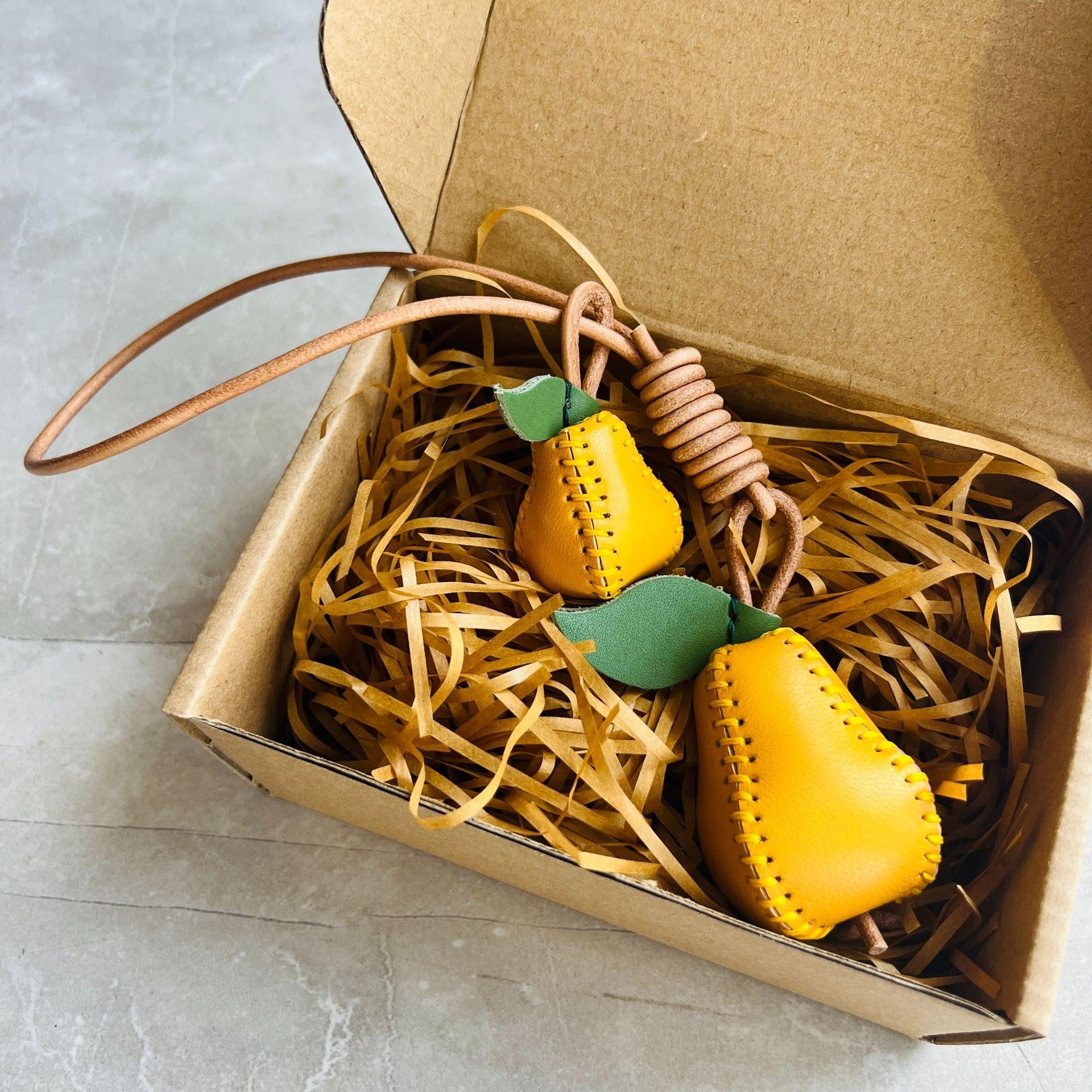 

Genuine Leather Handmade Ornament Suitable for Bags Handbag Backpacks,Cute Leather Bag Charms Fruit Keychain Accessories