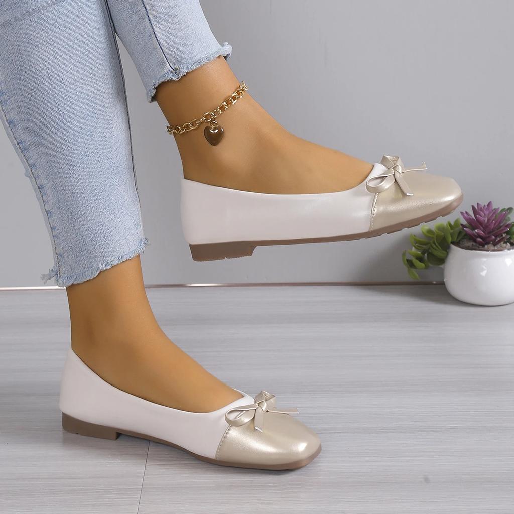 Women Flats Shoes Fashion Elegant Ballerinas Slip On Loafers Shoes Women Square Toe Bow Knot Casual Spring Autumn Sneakers Women
