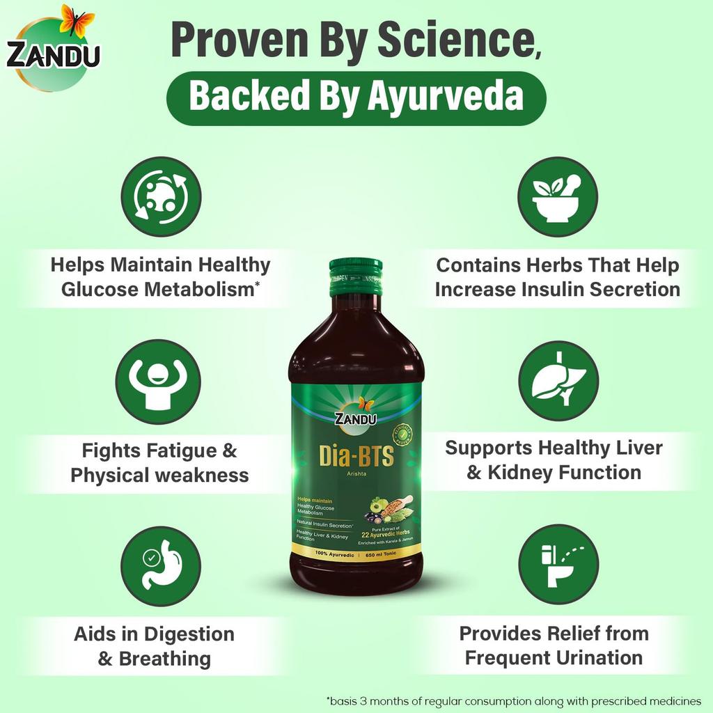 Zandu Dia-BTS Tonic 650 ML Ayurvedic Herbal Health Drink for Natural Metabolic Support and Wellness Boost