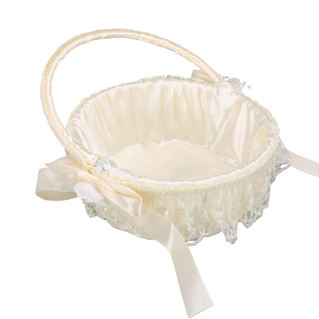 Wedding Flower Basket Elegant Lace Trim Flower Basket with Bow Decoration for Celebration Prop