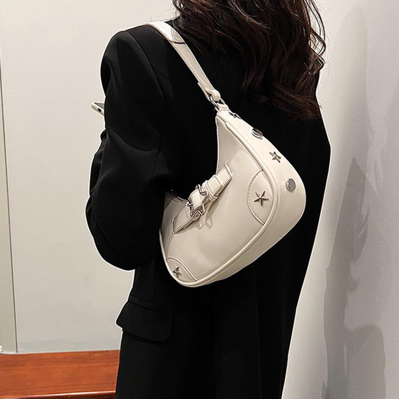 Women Shoulder Handbag Vintage Casual Hobos Denim Star Decor Solid Color Underarm Bag for Girls Ladies Purse Tote