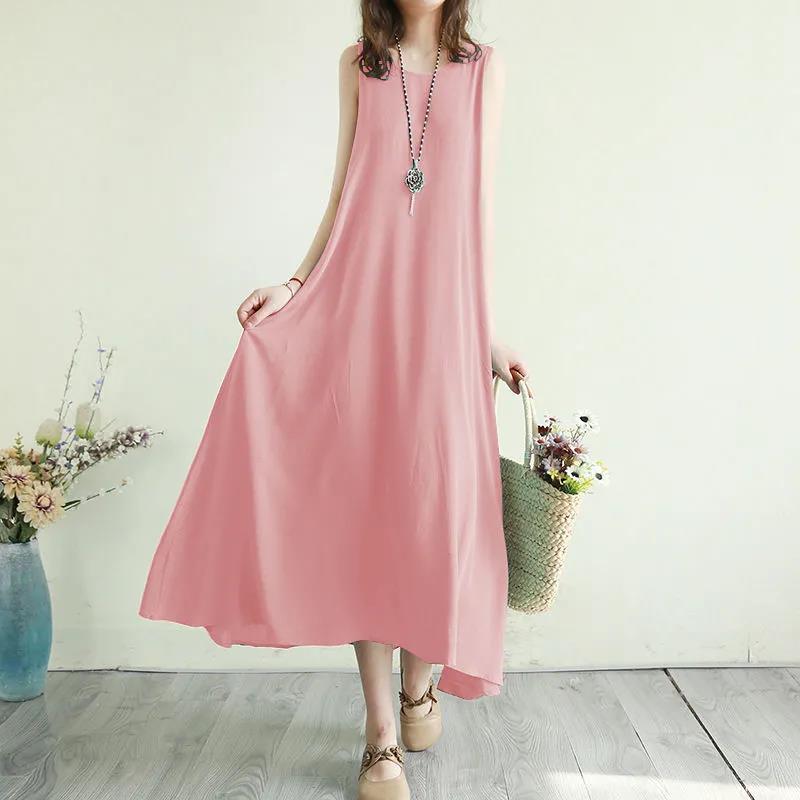 Seksowna sukienka maxi z okrągłym dekoltem, damska sukienka maxi bez rękawów, wiosenno-letnia damska sukienka A-line