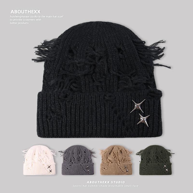 Autumn and Winter Warm Hats for Women Versatile Star Hole Knitted Hats  Warm Ear Protection Woolen Hats for Men
