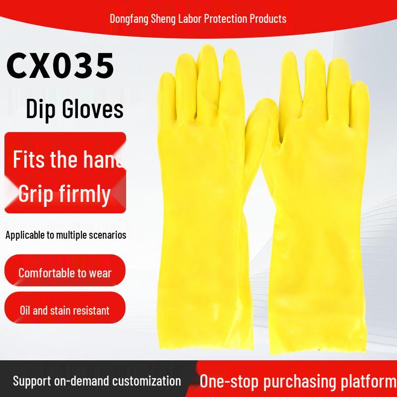 CX035 Acid & Alkali Resistant Cotton Wool Dipped Gloves - Thick, Wear-Resistant Rubber for Industrial Protection