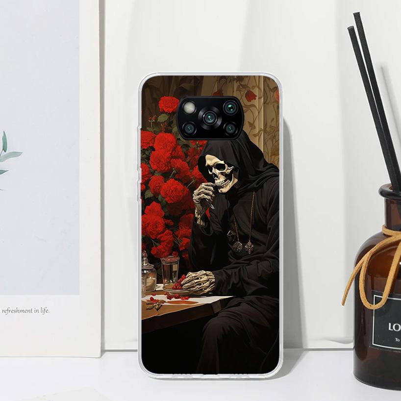 Reaper Skull Skeleton Gun Phone Case For Xiaomi Poco X7 X6 X5 M7 M8 Pro F7 Ultra Redmi 15C 15 13C 13 12C 12 10 10C 10A Art Funda