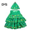 2 Pcs/Set Christmas Costume with Hat Multi Plush Ball Pendant Decor Scattered Cake Hem Sleeveless Round Neck A-line Christmas Tree Cosplay