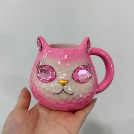 Handmade Resin Cat Face Water Cup Geode Kitten Mug Unique Artistic Drinkware Insulated Coffee Cup for Cat Lovers Mineral Collectors