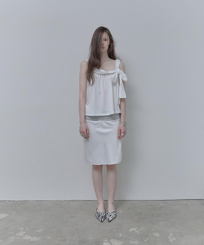 Pilse Shirring Satin Midi Skirt, White