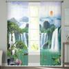 Mountain Landscape With Waterfalls Tulle Window Curtain For Living Room Bedroom Voile Sheer Curtains Kitchen Treatments Drapes