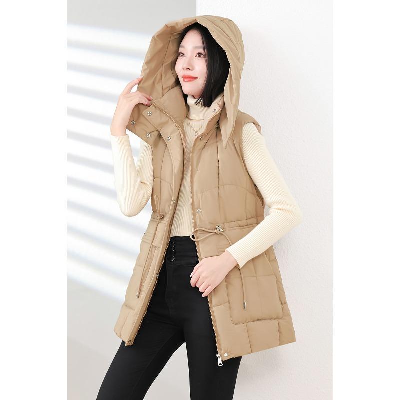 Autumn and winter fashion new waist medium and long down cotton vest large pocket thickened vest vest jacket