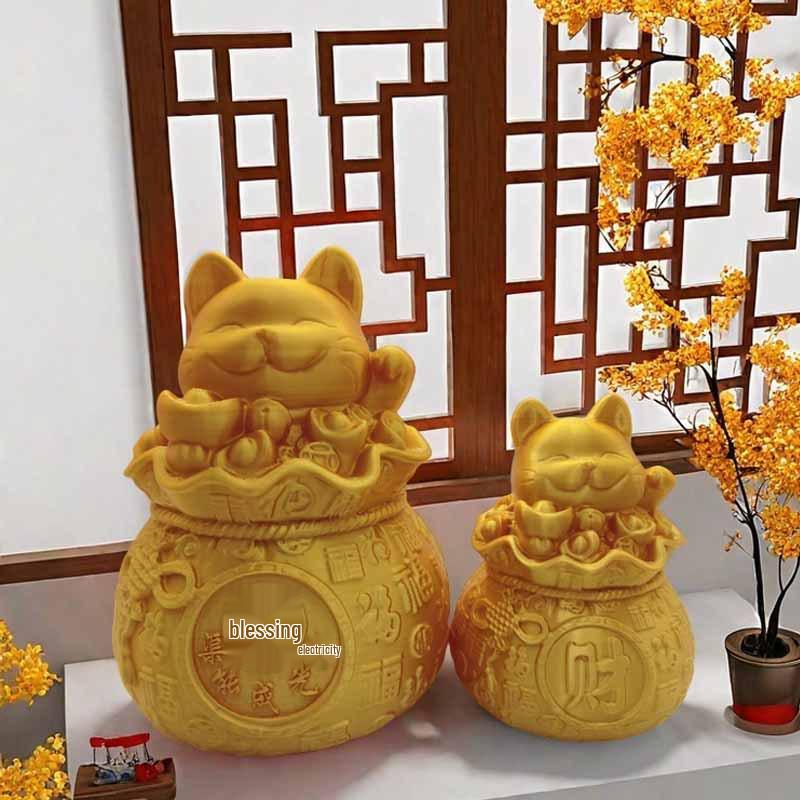 

3D Printed Lucky Maneki-neko Money Bag Ornament: Creative Charm for Wealth & Success 8x8x11 cm
