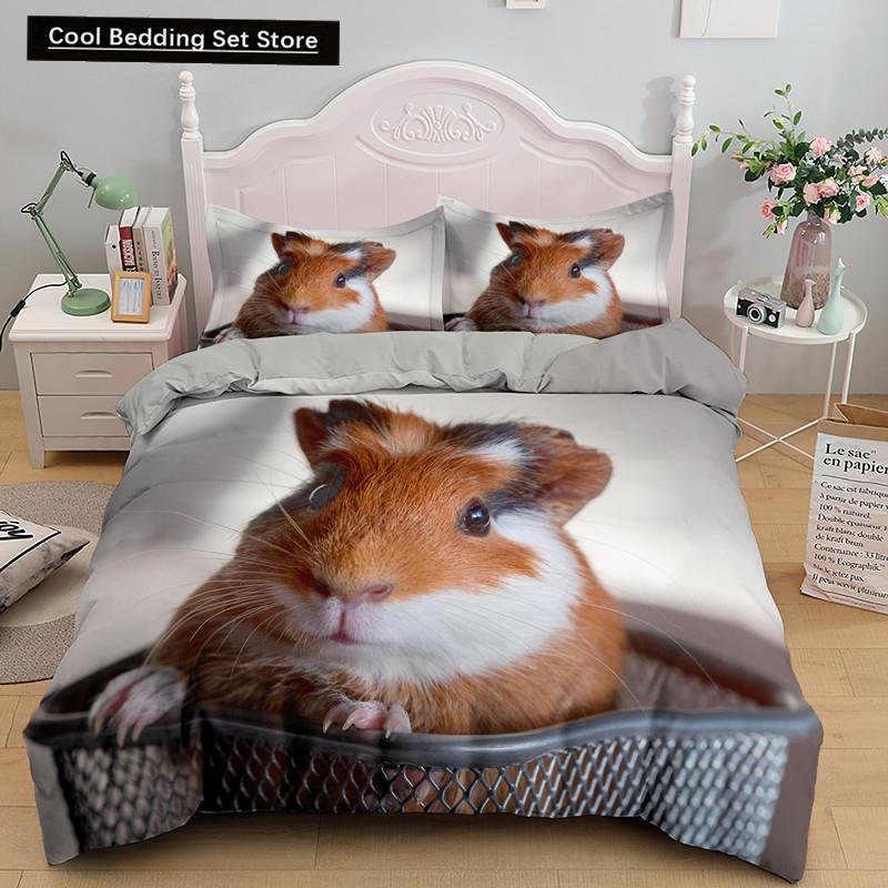 3D Marsvin Påslakan King Queen Härligt Hamster Sängklädesset För Barn Pojke Flicka Djur Husdjur Mus 2/3 Delar Polyester Täcke