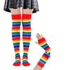 Rainbow Stripe Thigh High Socks Gloves for Female Christmas Party Costume Accessories Stretchy Warm Socks Cosplay Props
