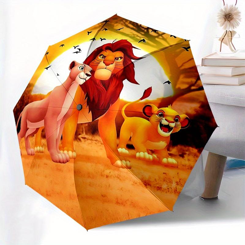 1 Paraguas Plegable Portátil de 8 Varillas Temático del Rey León, Simba, Colorido, Apertura Automática para Hombres y Mujeres, Un Compañero Compacto para Viajes Diarios Adecuado para Lluvias Diarias