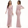 Long-sleeved V-neck sequined fishtail dress host banquet evening dress women's long dress bridesmaid dress toasting dress