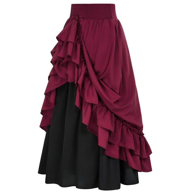 

Solid Color Elastic Waist Irregular Skirt Elastic Waist Asymmetrical Skirt Burgundy XL