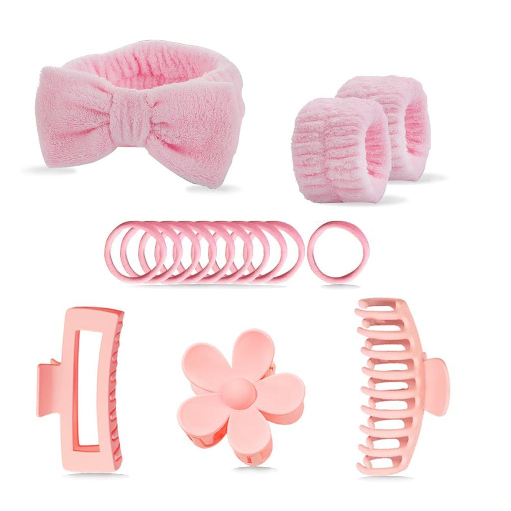16 Piece Skincare Headband Set, Suitable for Face Washing, Hydrotherapy, and Makeup, Including 1 Headband, Wristband, 3 Hair Cli