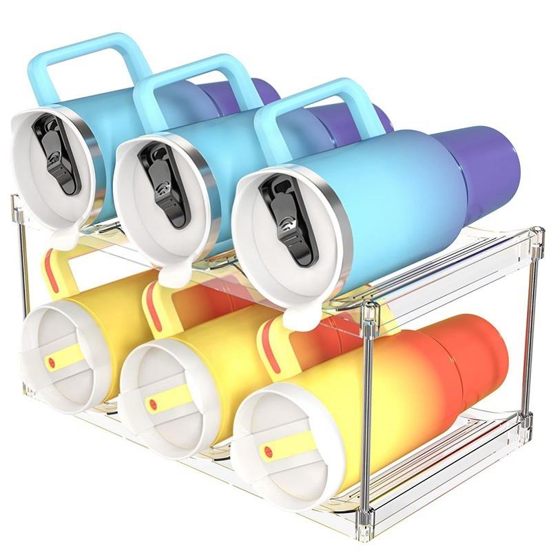 Stackable Water Bottle Organizer Holder For Clear Wine Rack Cup Bottle Holder For Cabinet Home Countertop Fridge Pantry Shelf