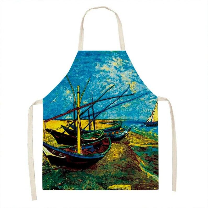 1 kus vintage umělecká olejomalba tištěná zástěra kuchyňská vaření pečení zástěra domácí čisticí doplňky unisex