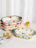 Binaural Ceramic Rectangular Baking Plate Cheese Baked Rice Plate Household Salad Plate Cute Printed Baking Bowl Utensils