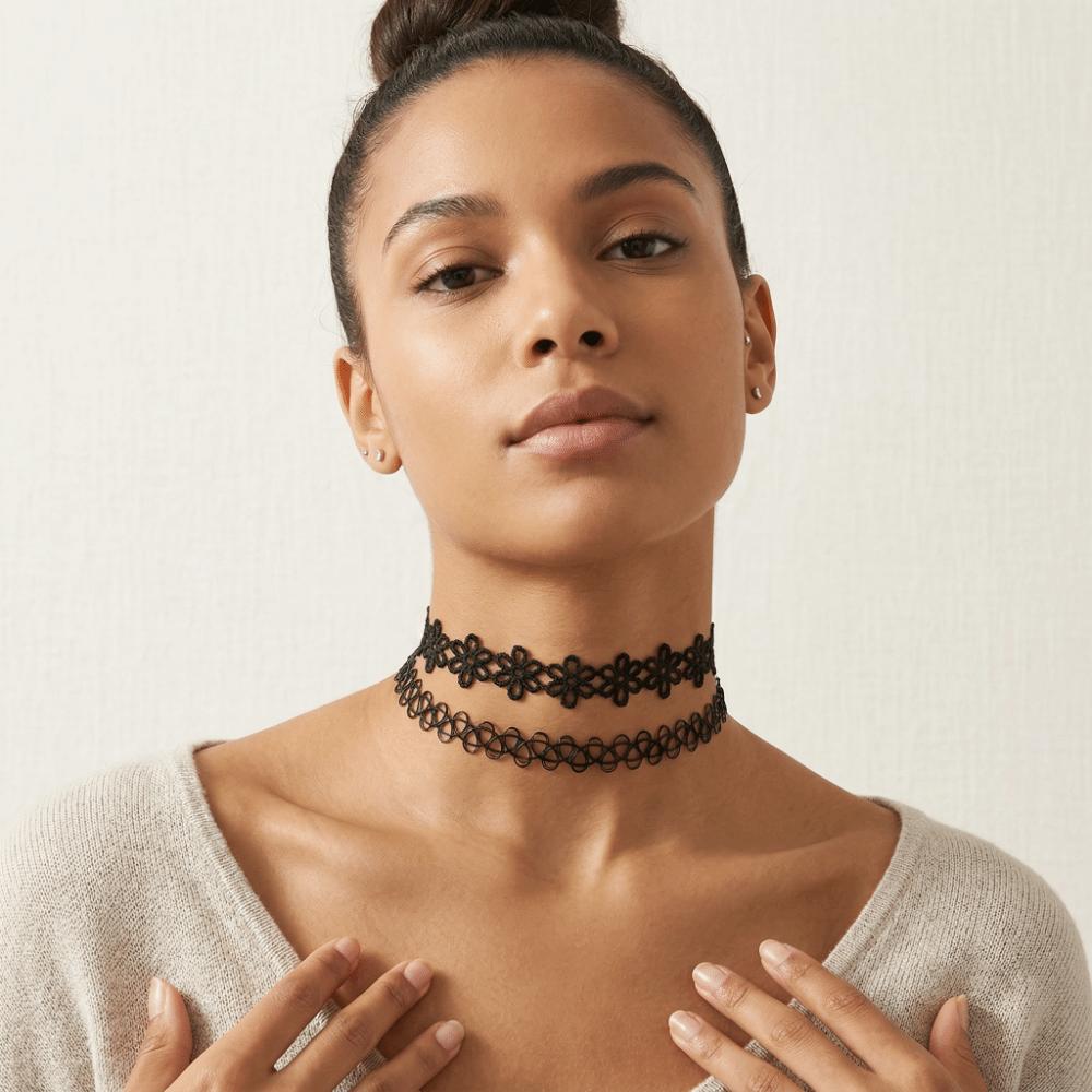 6Pcs/Set Black Color Lace Chokers Adjustable Punk Necklace Fashion Gothic Elastic Necklace  Party