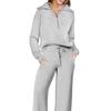 Women's 2 Piece Outfits Casual Lapel Half Zip Sweatshirts And Wide Leg Pants Tracksuit Sets